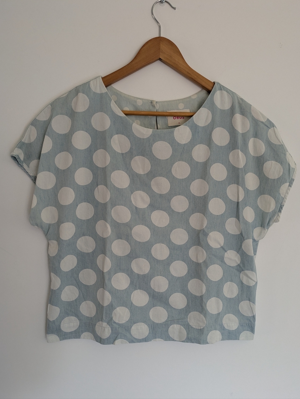 Obus Cotton Chambray Blouse Blue and White Dots Size 3 / Medium
